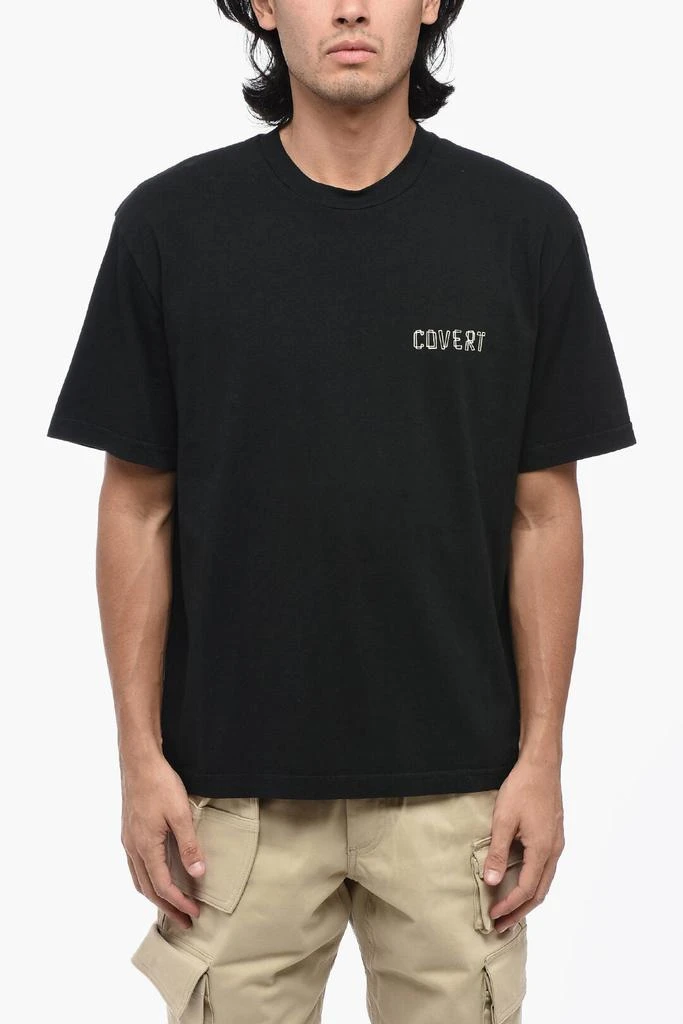 COVERT Solid Color Crew-neck T-Shirt with Printed Logo 1