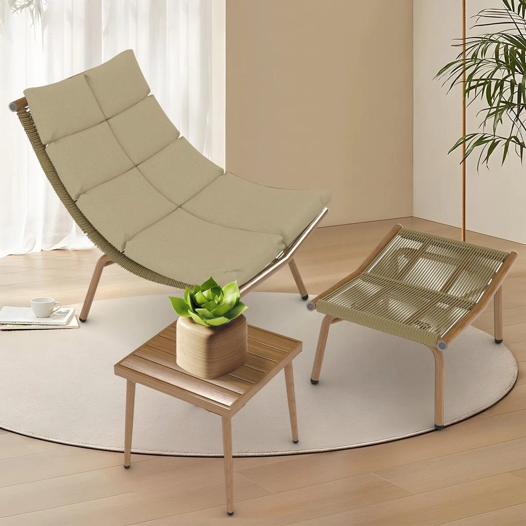 Simplie Fun Simplie Fun Chaise Lounge Chair with Table for Outdoor Indoor Wood-Color Alloy 1