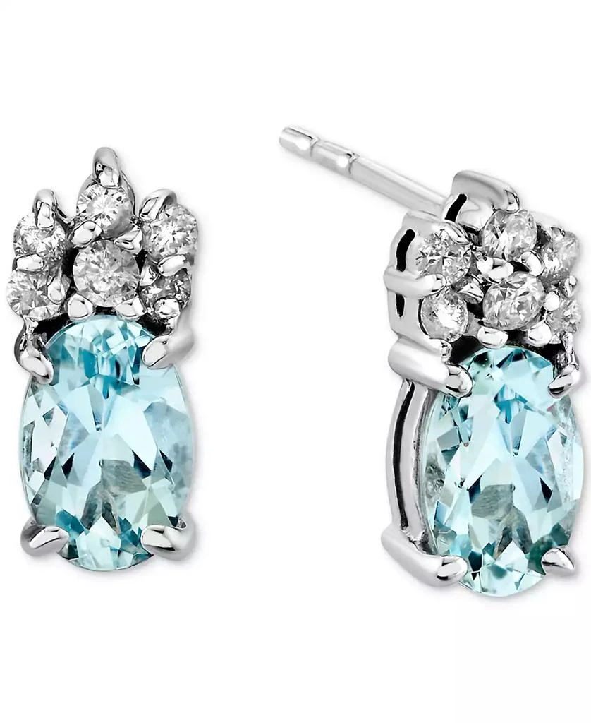 Macy
s Aquamarine (3/4 ct. t.w.) 
Diamond (1/10 ct. t.w.) Oval Cluster Stud Earrings in 14k White Gold