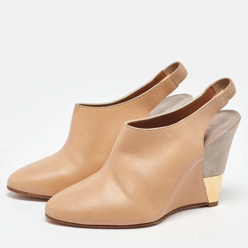 Chloé Chloe Beige/Grey Leather and Suede Wedge Slingback Pumps Size 34 2