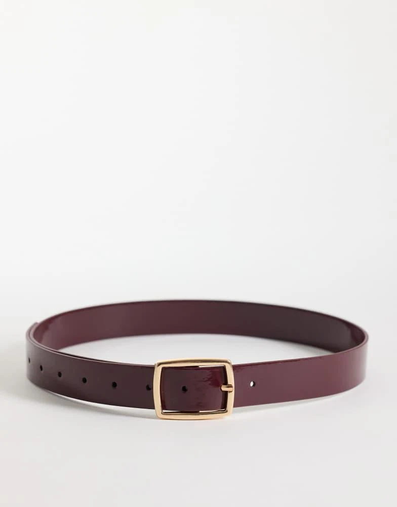 ASOS ASOS DESIGN square buckle belt in patent burgundy