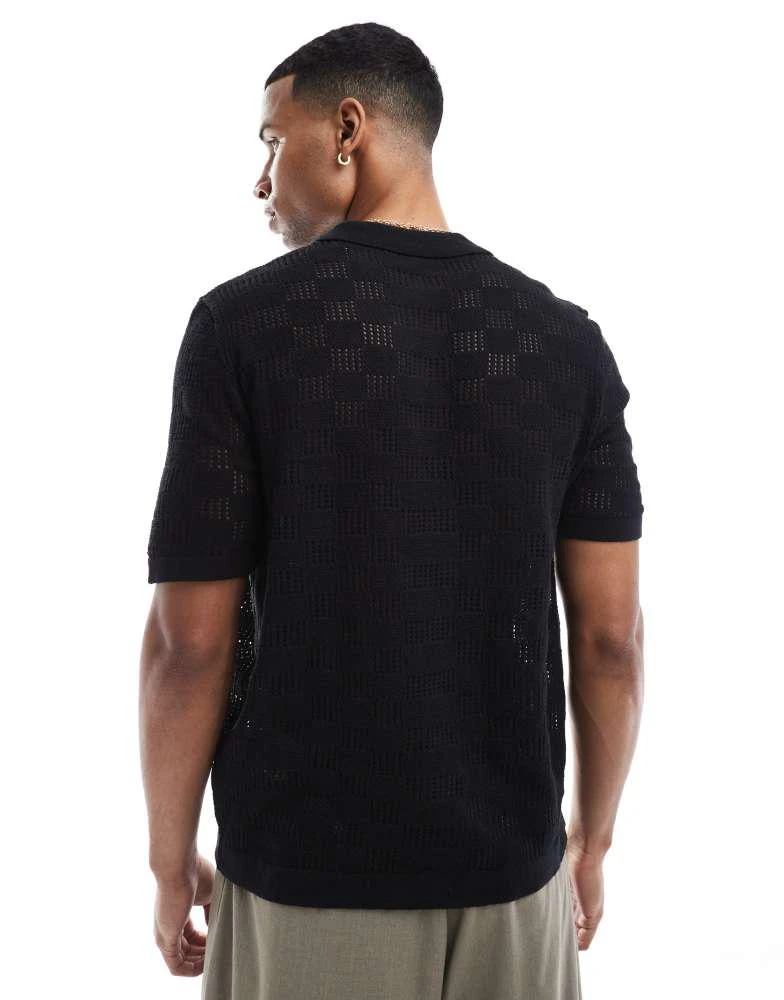 Only & Sons ONLY & SONS check crochet shirt in black 4