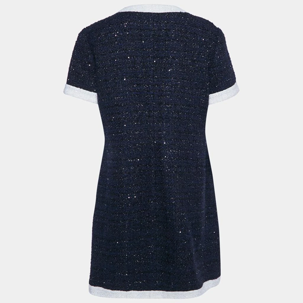 Valentino Valentino Navy Blue Sequin Embellished Lurex Bouclé-Tweed Mini Dress L 2