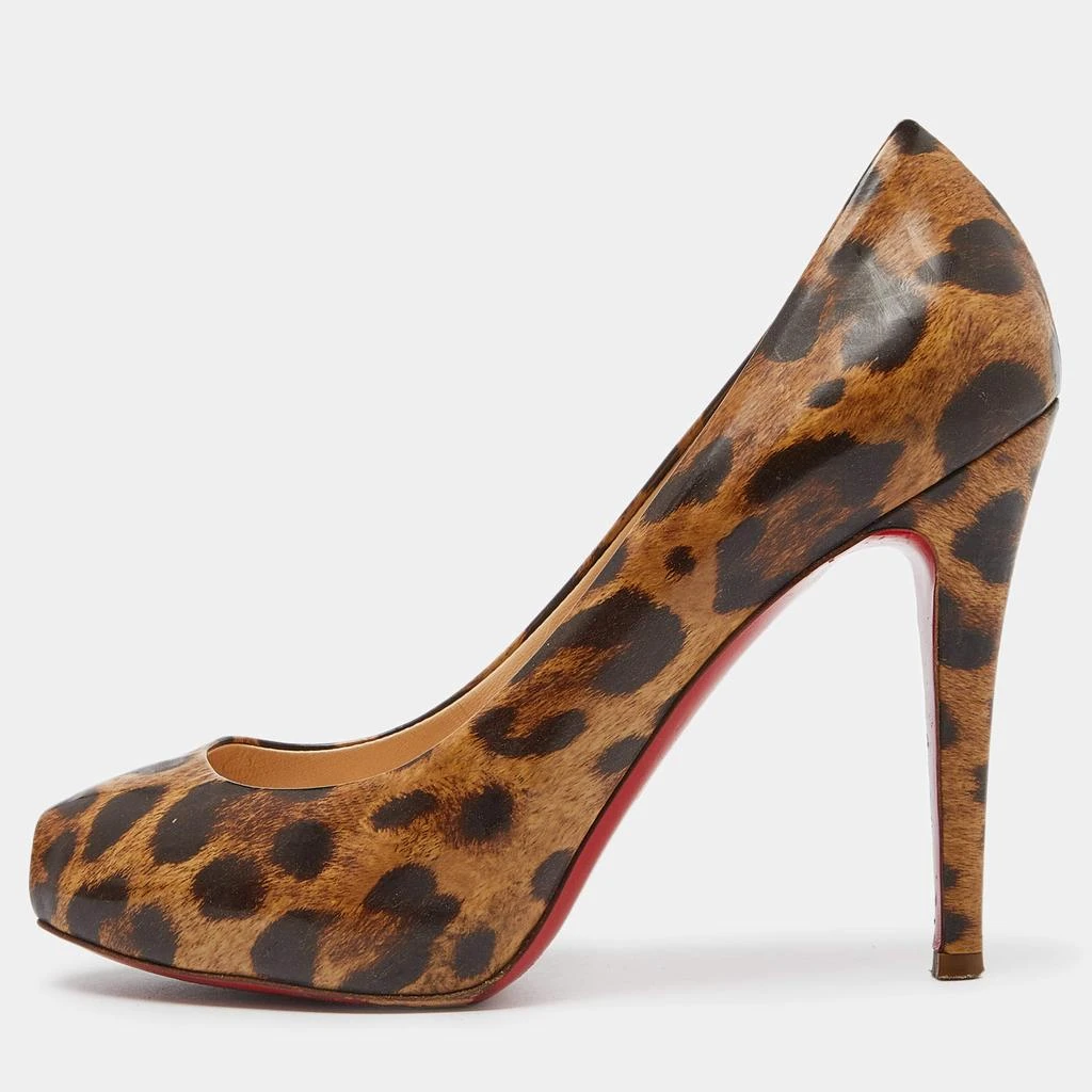 Christian Louboutin Christian Louboutin Brown/Beige Leopard Print Leather Ron Ron Peep Toe Platform Pumps Size 37.5 1