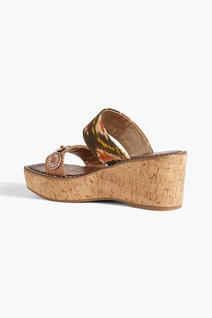 Sam Edelman Abril embellished printed canvas and faux raffia wedge mules 3