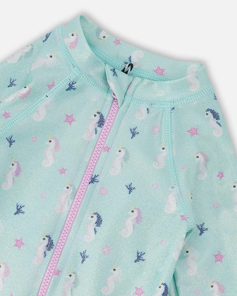 Deux par Deux Baby and Toddler One-Piece Long Sleeve Rashguard Blue Seahorse Print 6