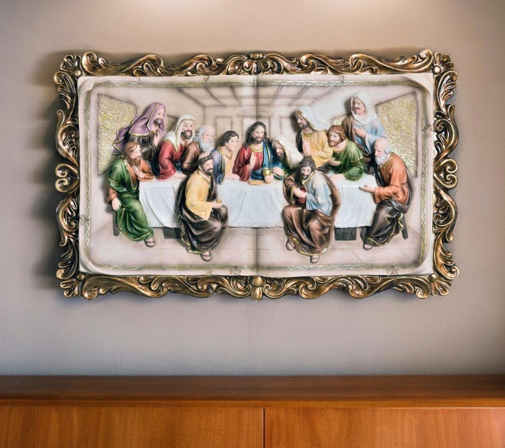 Homezia 29" Rustic Gold Polyresin Last Supper Decorative Plaque Sculpture