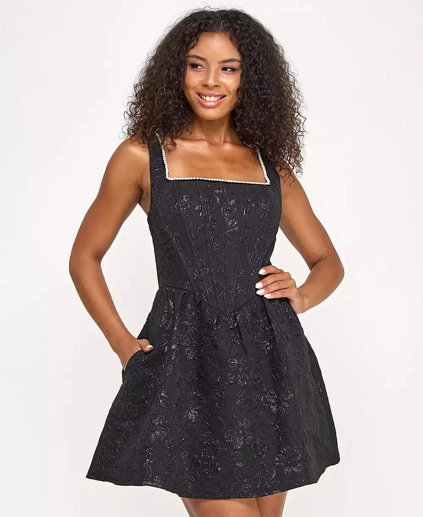 City Studios Juniors' Metallic Jacquard Fit & Flare Dress 1