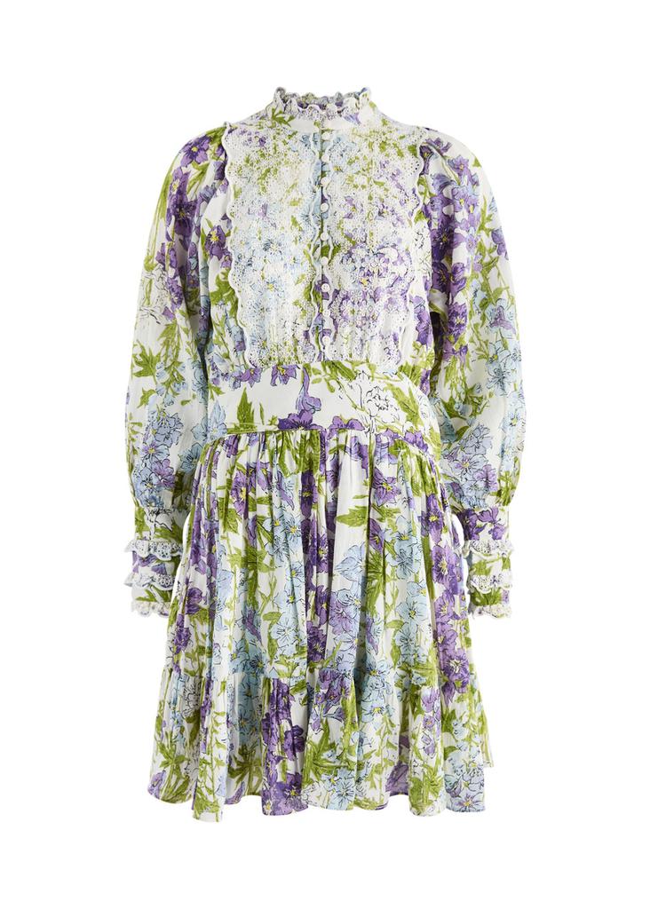 BYTIMO Floral-print embroidered cotton-blend mini dress