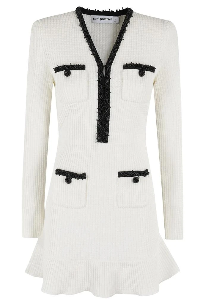 Self Portrait White Pearl Trim Knit Mini Dress 1
