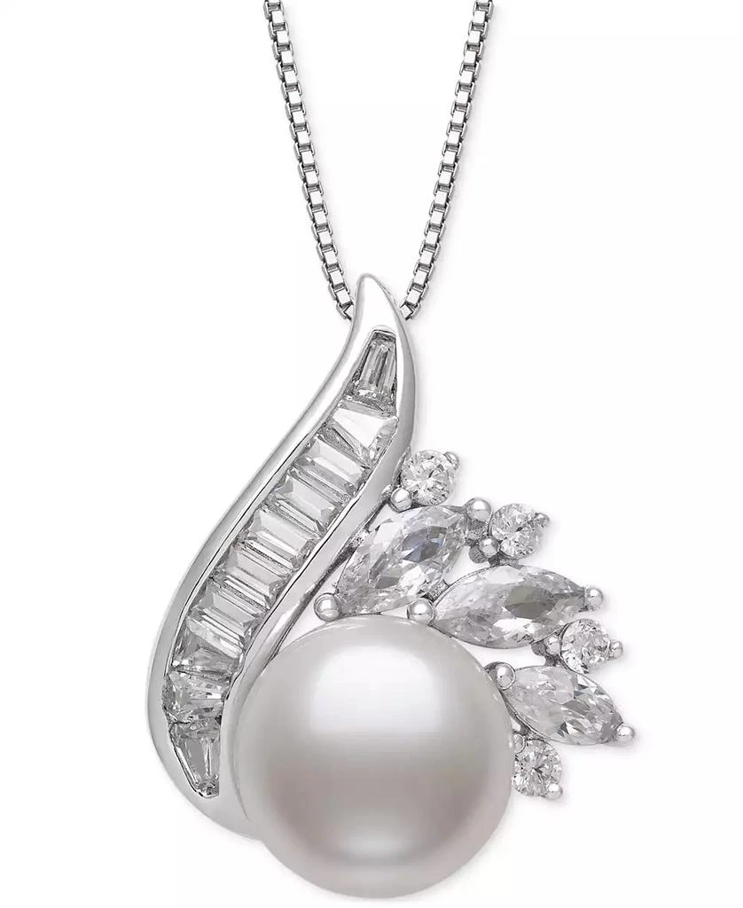 Belle de Mer Cultured Freshwater Pearl (9mm) 
Lab-Created White Sapphire (1-1/2 ct. t.w.) Swirl 18" Pendant Necklace in Sterling Silver