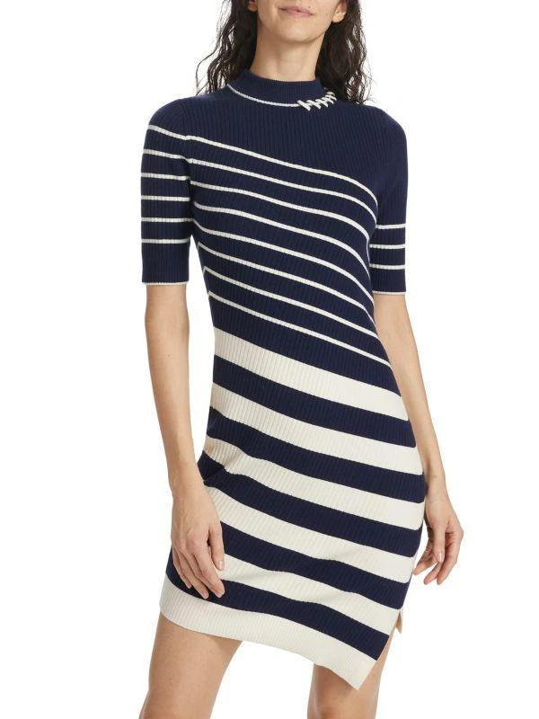 SIMKHAI Noah Asymmetric Stripe Ribbed Wool Minidress 1