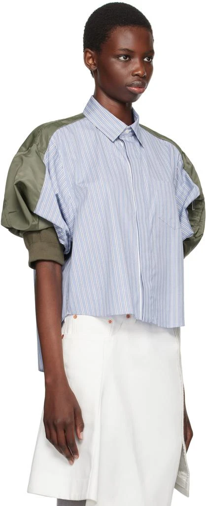 Sacai Blue & Khaki Puff Sleeve Shirt 2