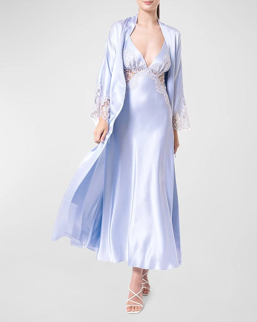 Christine Lingerie Deep V-Neck Lace-Trim Charmeuse Nightgown 2