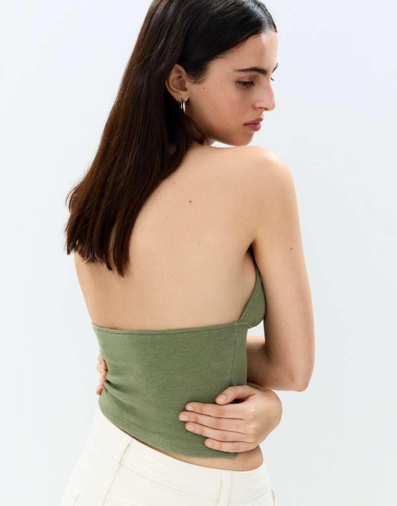 Pull&Bear Pull&Bear halter top in medium green