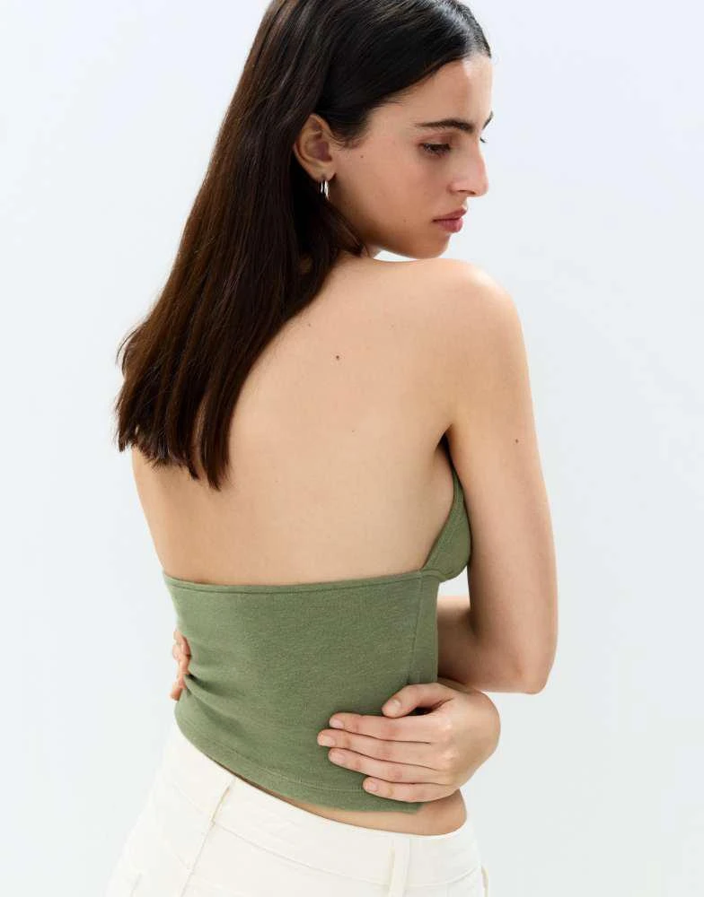 Pull&Bear Pull&Bear halter top in medium green 2