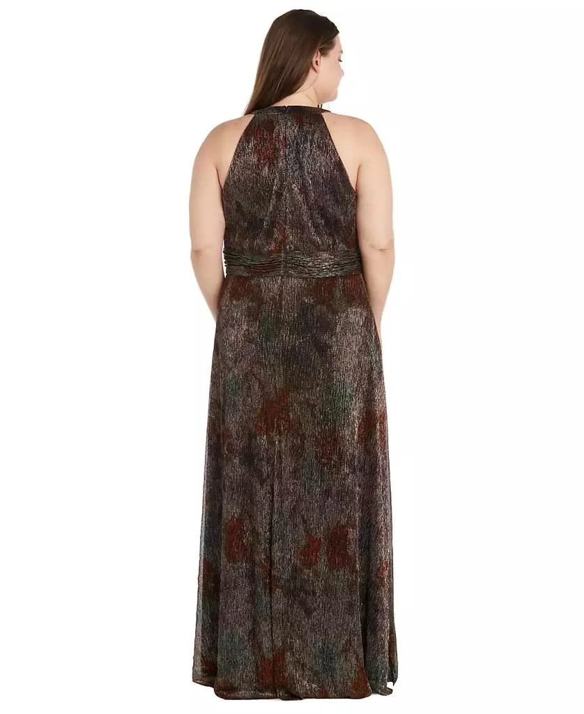 R & M Richards Plus Size Pleated Metallic Halter Gown 2