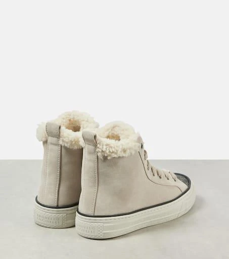 Brunello Cucinelli Monili shearling-trimmed suede high-top sneakers 3