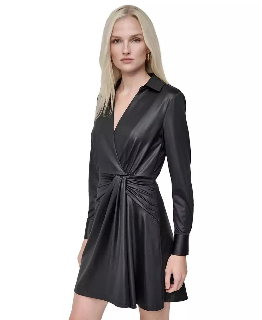 DKNY Women's Draped-Front V-Neck Collared Shift Dress 3