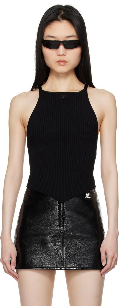 Courrèges Black Pointy Rib Knit Tank Top