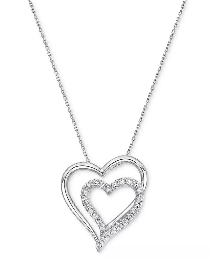 Sterling Silver Macy's Diamond Pendant Diamond Double Heart