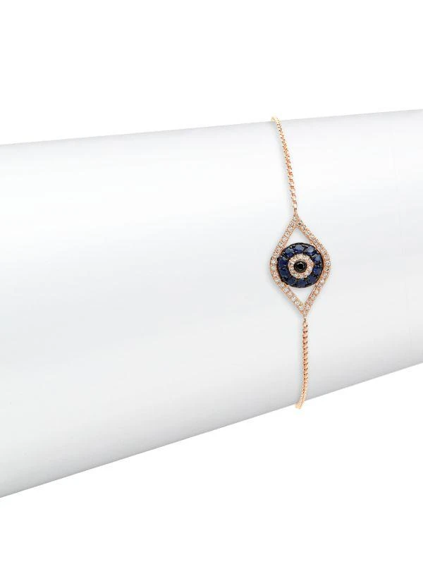 Effy 14K Rose Gold, Sapphire, Black & White Diamond Evil Eye Charm Bracelet 1