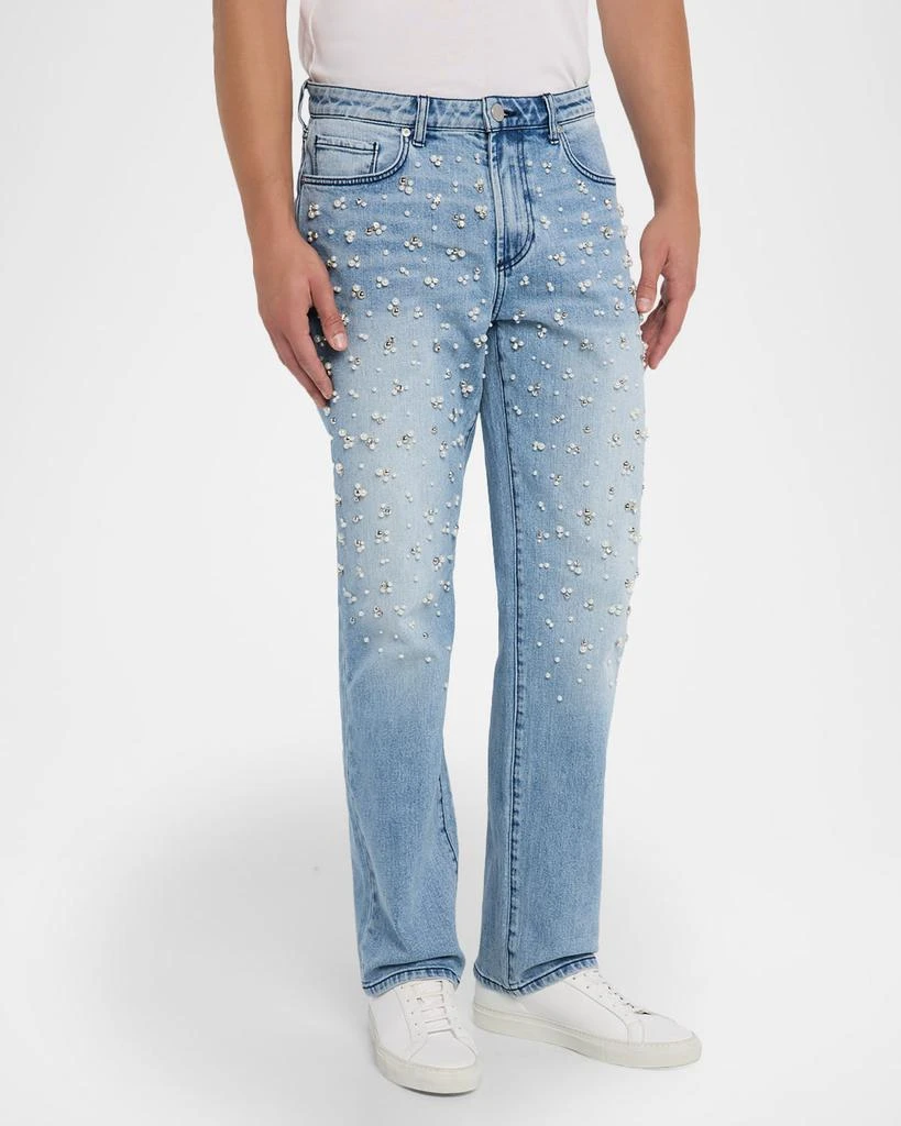 MONFRÈRE Men's Caine Perle Straight-Leg Embellished Jeans 4