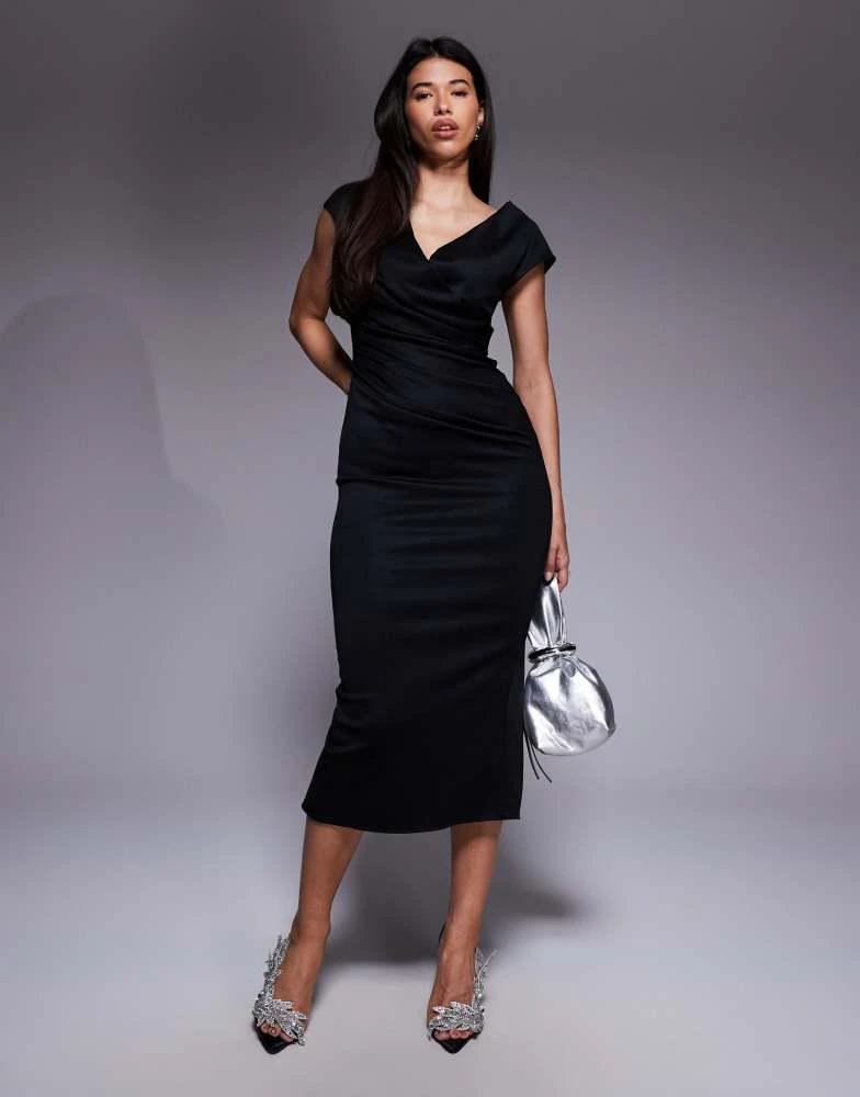 ASOS DESIGN structured midi dress with capped sleeve and draped cross front in black On Sale Now with Up to 50% Off | Discover Exclusive Deals & Savings at BeyondStyle ASOS DESIGN structured midi dress with capped sleeve and draped cross front in black On Sale Now with Up to 50% Off | Discover Exclusive Deals & Savings at BeyondStyle