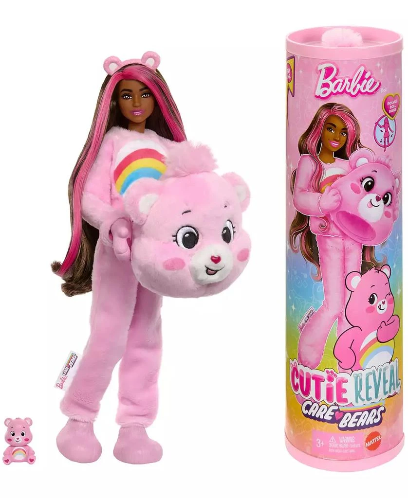 Barbie Cutie Reveal Care Bears Series Doll & Accessories in Cheer Bear Plush Costume, 10 Surprises 1