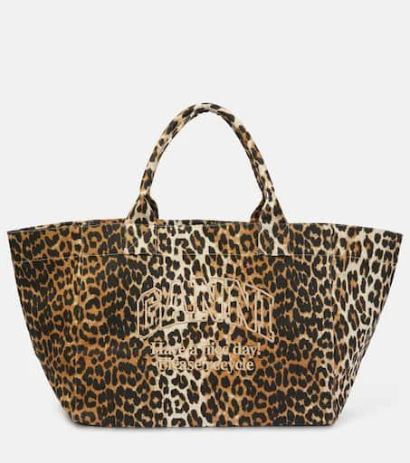 Ganni Leopard-print canvas tote bag 1