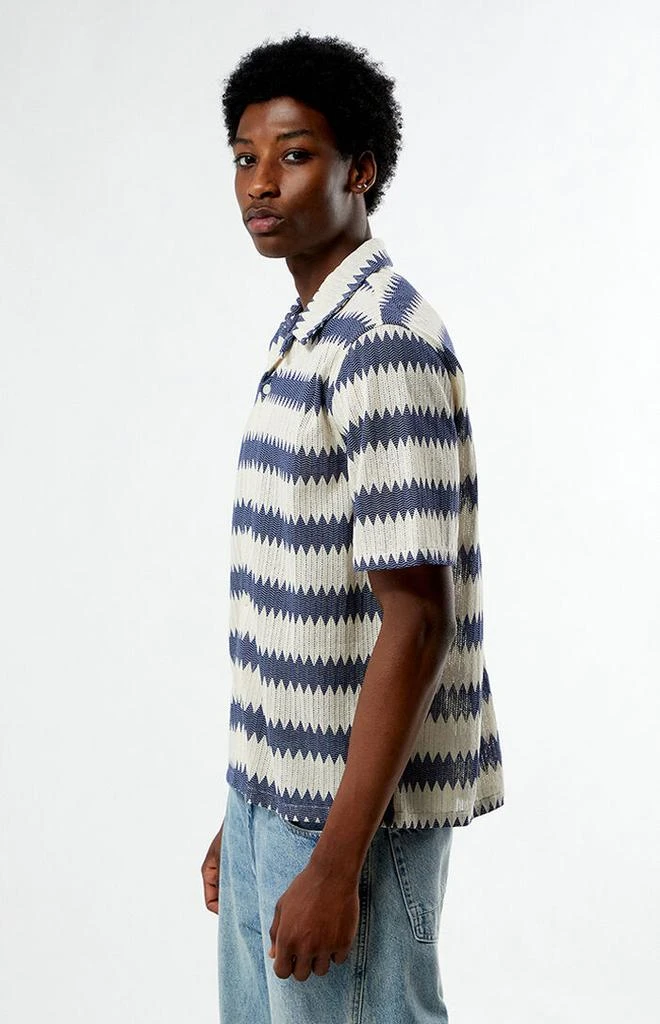 PacSun Blue & Cream Textured Oversized Resort Camp Shirt 3