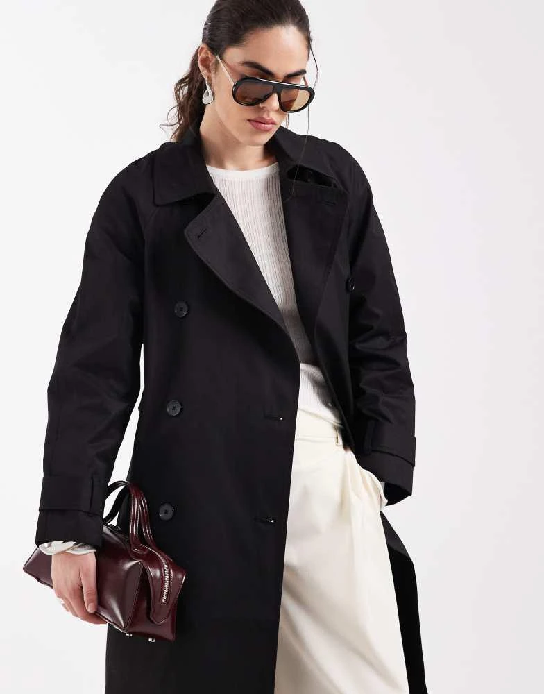 ASOS ASOS DESIGN longline trench coat with cotton and water repellent finish in black 2