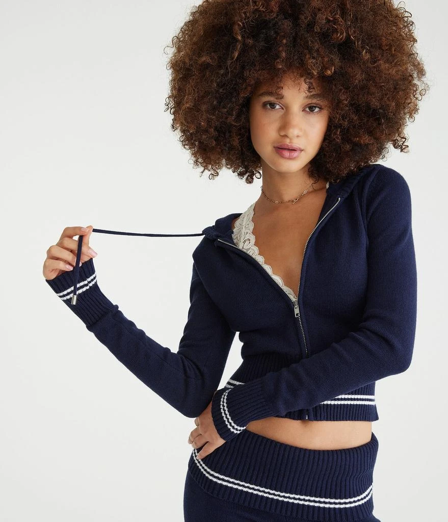Aeropostale Tipped Cropped Full-Zip Hooded Sweater 2