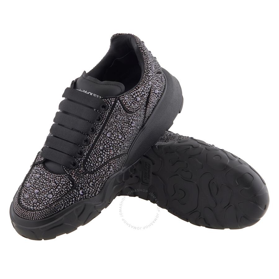 Alexander McQueen Men's Black Rhinestone Embellished Low Top Court Sneakers