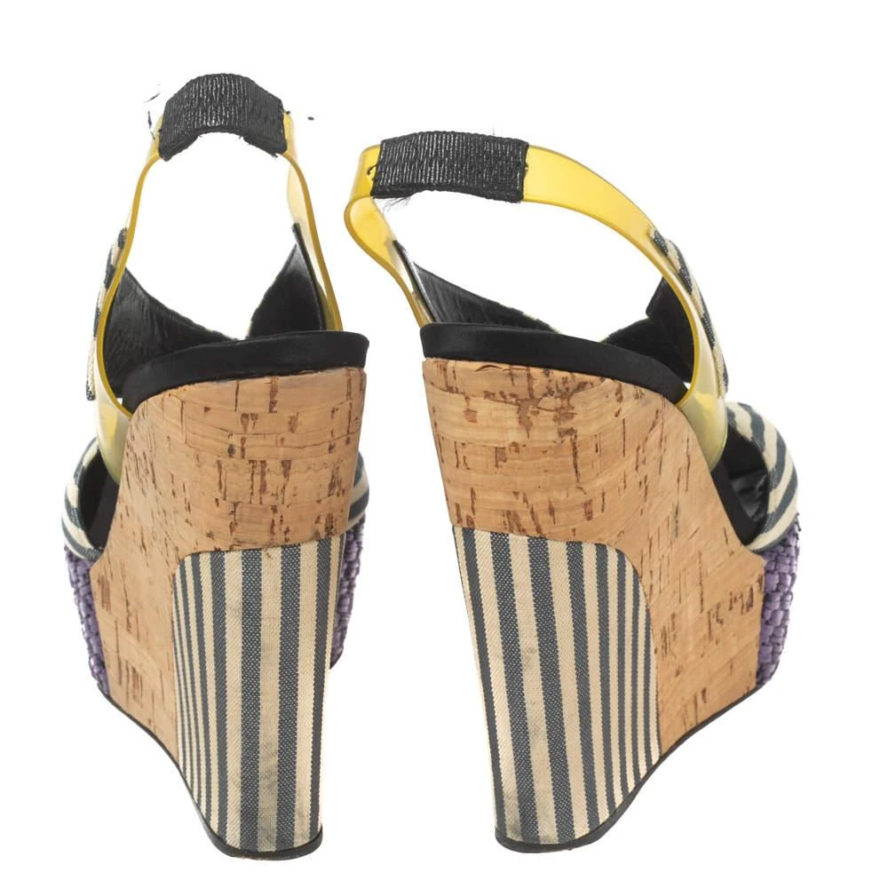 Dolce & Gabbana Dolce & Gabbana Multicolor Striped Fabric and PVC Cross Strap Slingback Wedge Sandals Size 37 5
