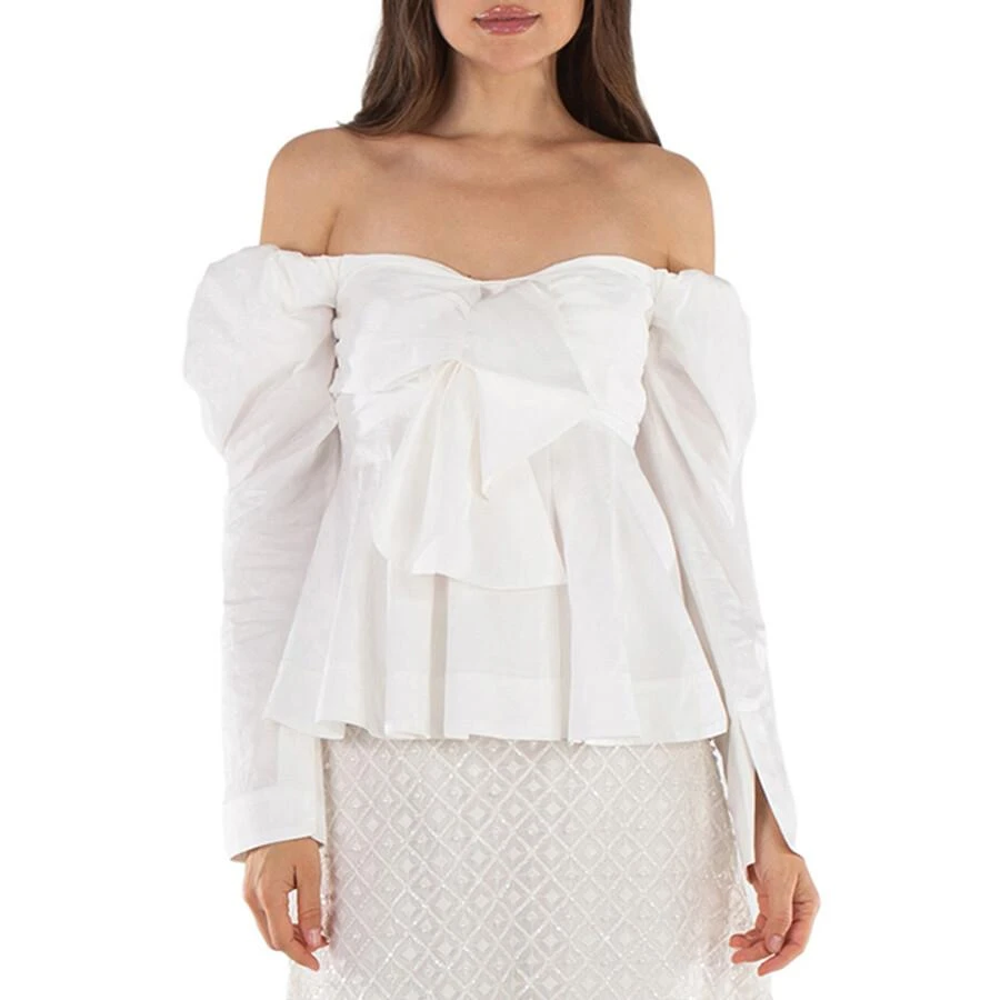 Aje Ladies Ivory Cotton Poplin Strapless Valentina Bow Top 1