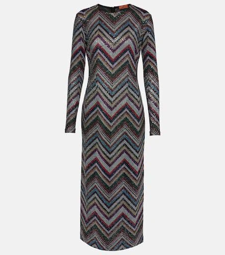 Oversized Zig Zag Midi Dress Navy/Ecru - MILLY