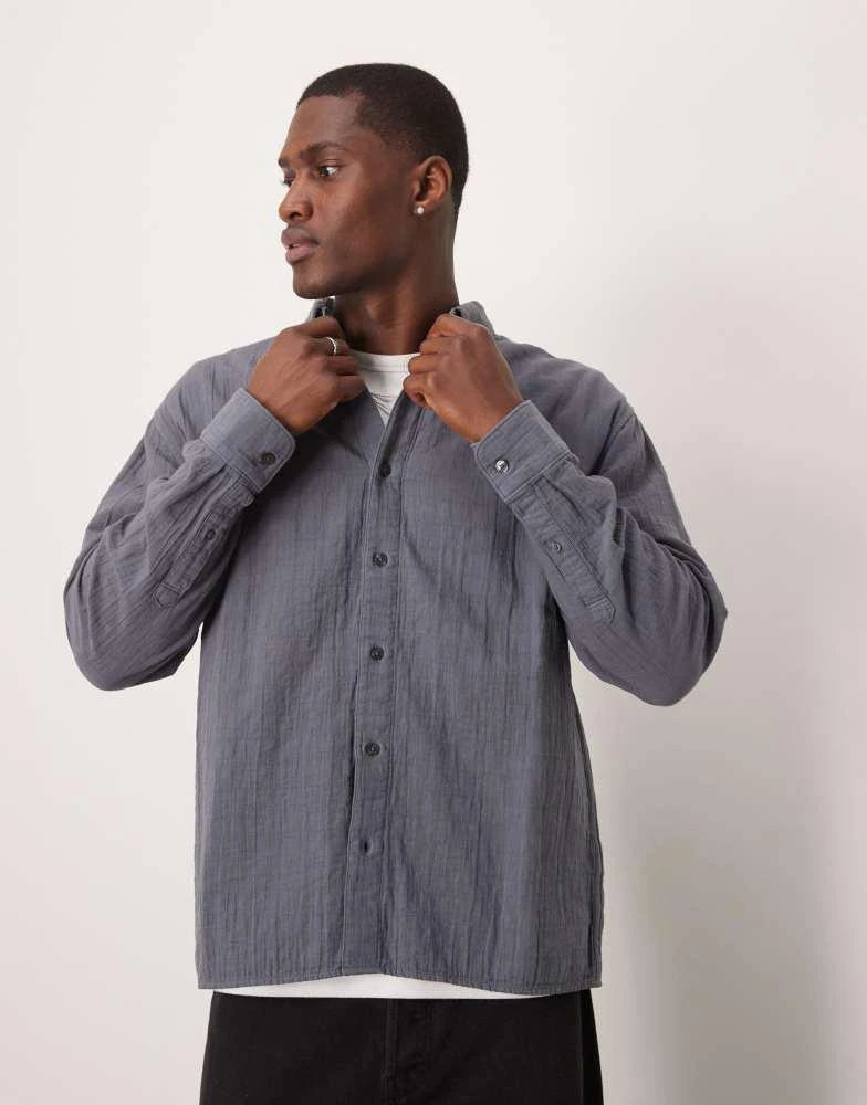 Abercrombie & Fitch Abercrombie & Fitch textured long sleeve relaxed shirt in navy 1