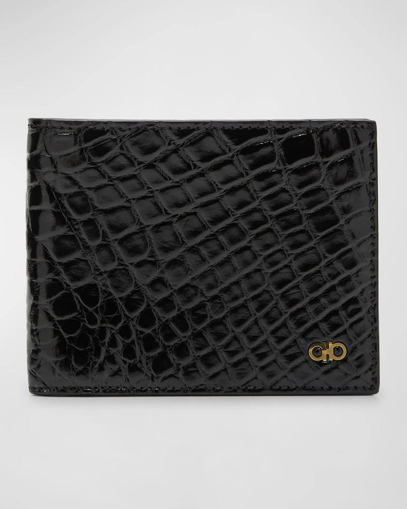 Salvatore Ferragamo Men's Micro-Gancio Croc-Effect Leather Wallet 1