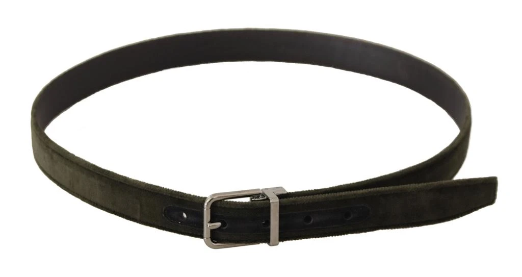 Dolce & Gabbana Dolce & Gabbana Green Velvet Silver Tone Metal Buckle Belt 3