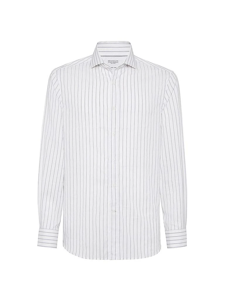Brunello Cucinelli Textured Striped Cotton Easy Fit Shirt with Spread Collar 1