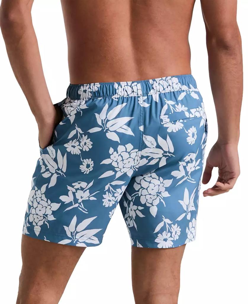 Original Penguin Men's Slim Fit Floral Print Drawstring 7" Swim Trunks