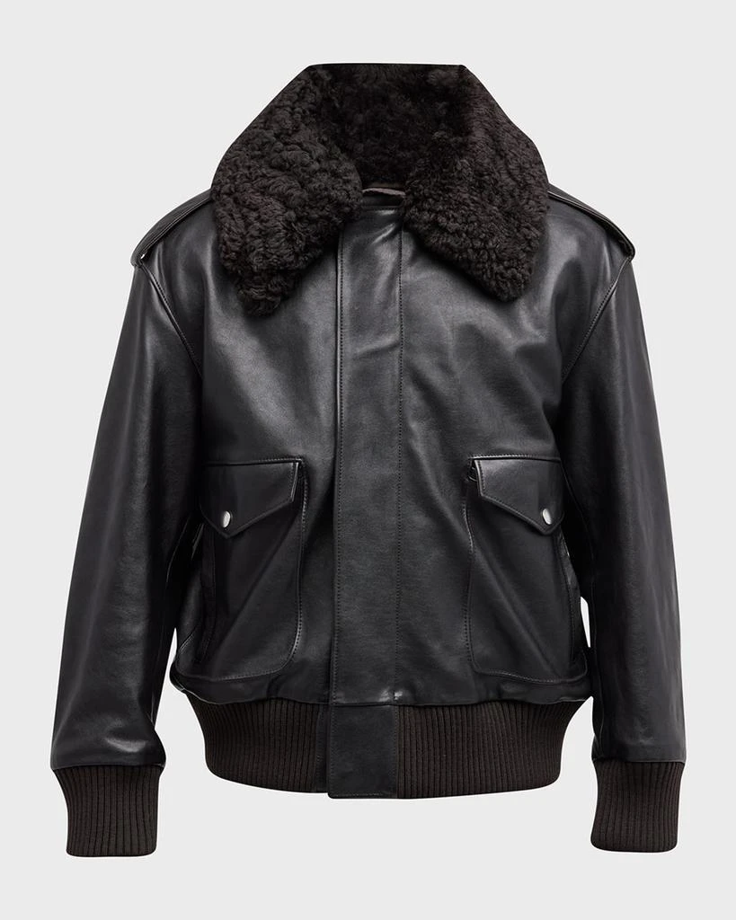 Burberry Men's Leather Shearling-Collar Aviator Jacket 2