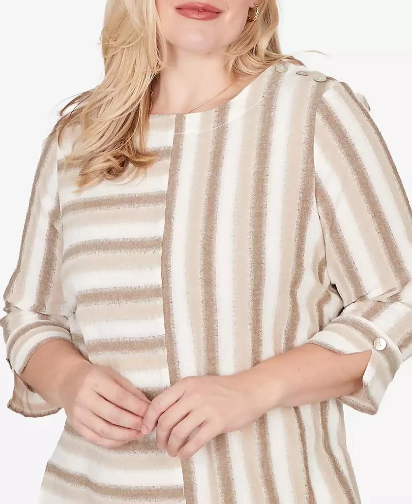 Alfred Dunner Petite Natural Wonder Spliced Stripe Three Quarter Sleeve Top 3