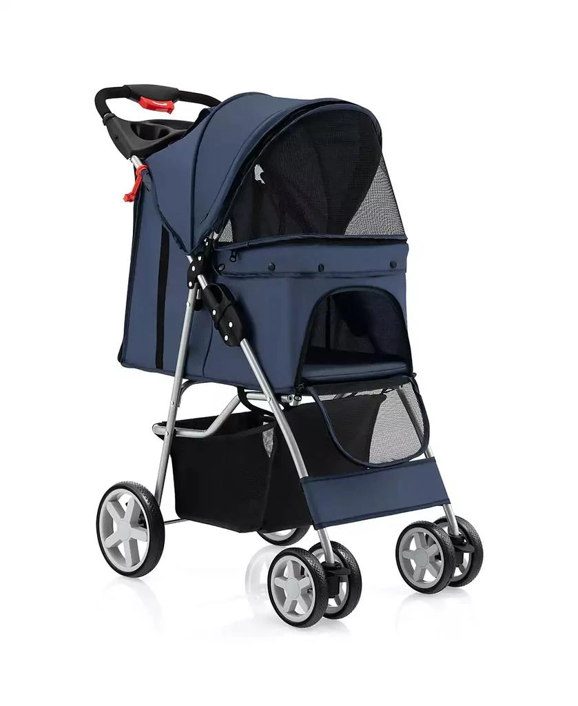 Gymax Folding Pet Stroller 4-Wheel Pet Travel Carrier w/Storage Basket 10