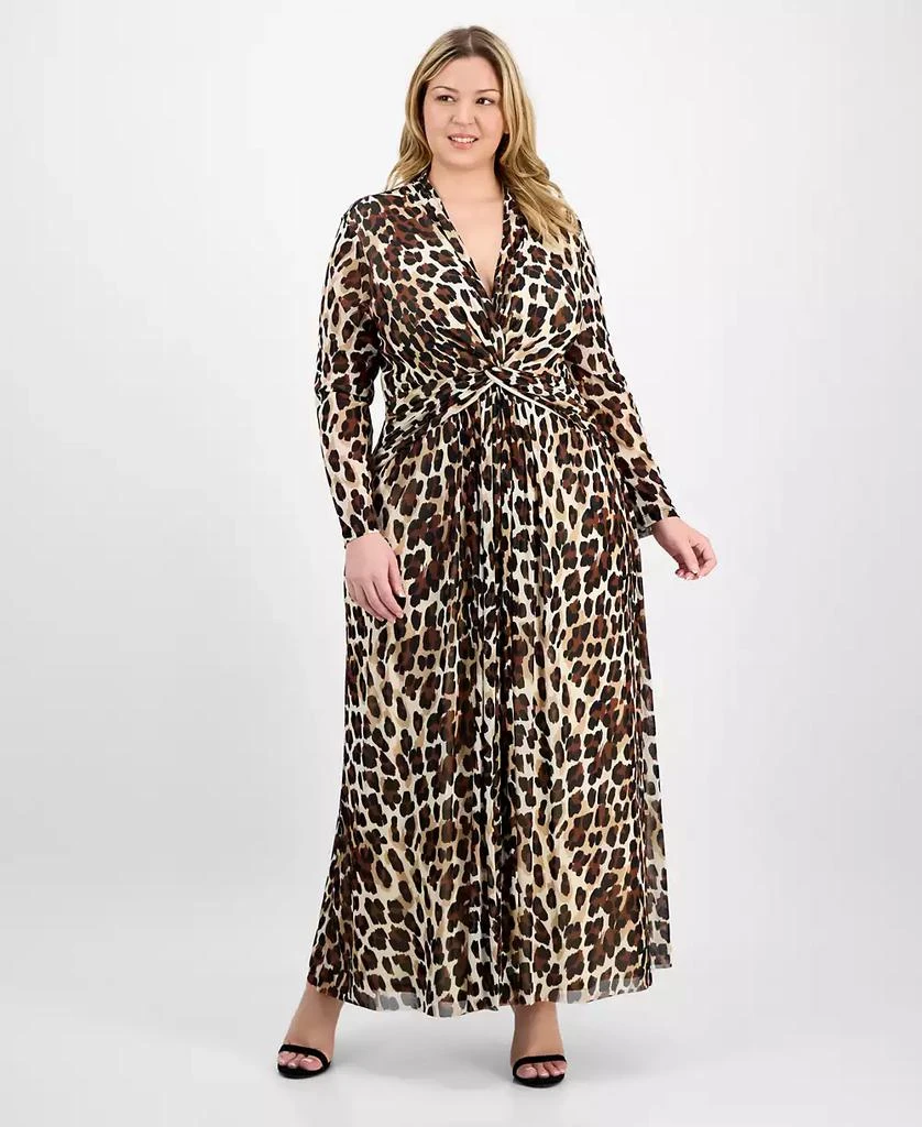 Anne Klein Plus Size Printed Mesh Long-Sleeve Maxi Dress 1