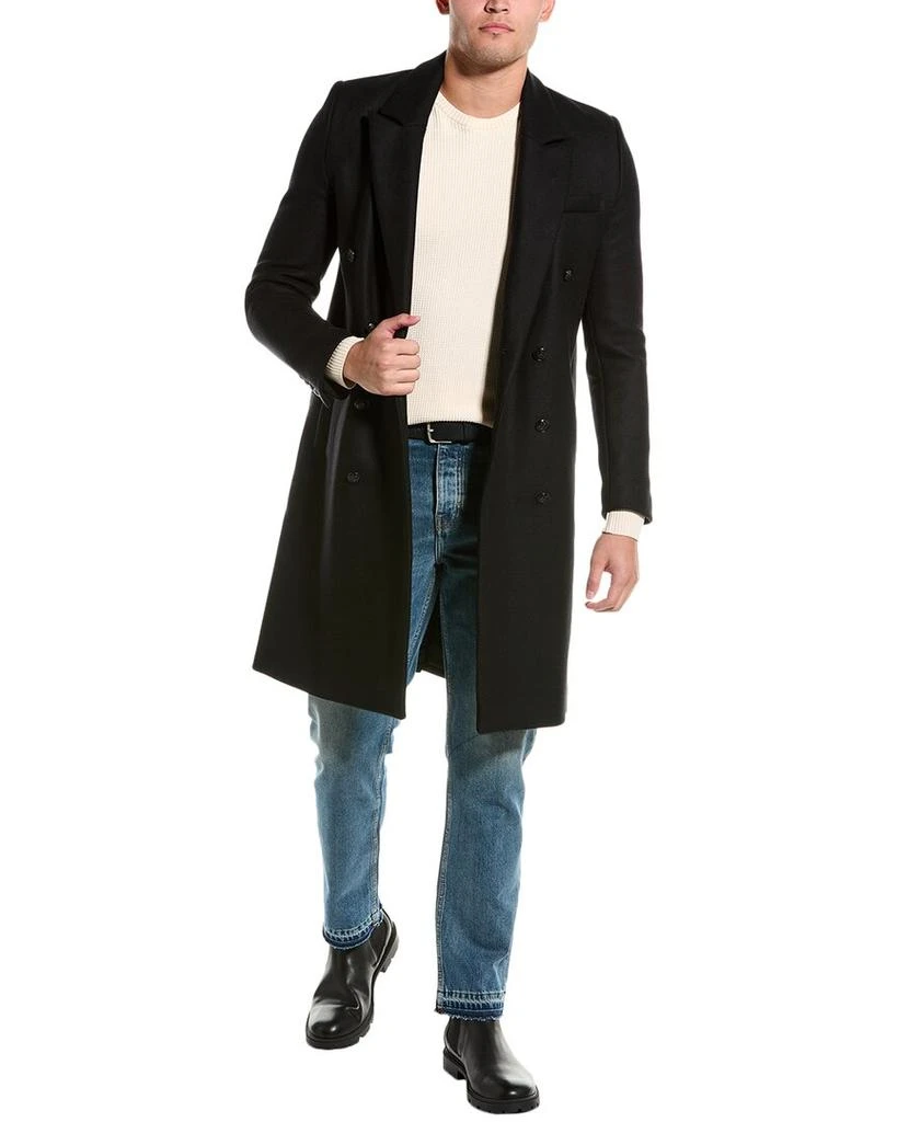 The Kooples Leather-Trim Wool-Blend Trench Coat 1