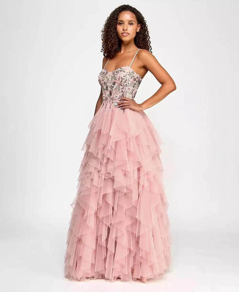 City Studios Juniors' Embroidered Sequined Ruffled Ball Gown, Created for Macy's 4