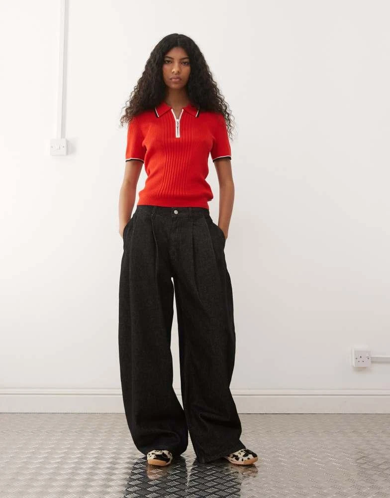 Wrangler Wrangler quarter zip polo in red and black 2