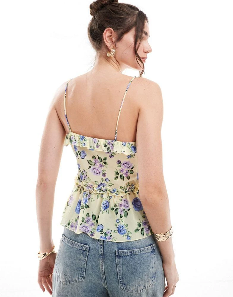 Brave Soul Brave Soul sheer frill vest in floral yellow print 4